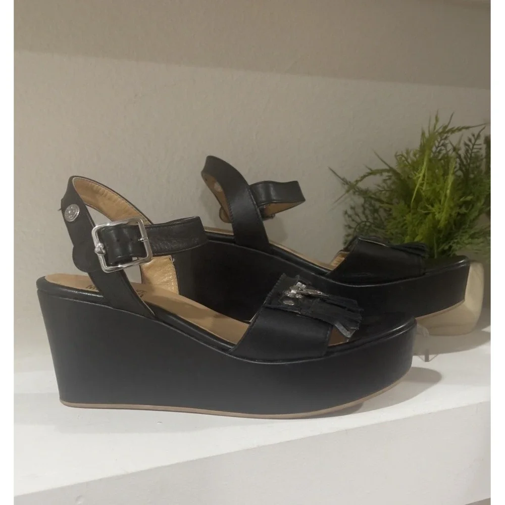 Moschino Love Black Leather Wedges Size 39 Made in Italy 3